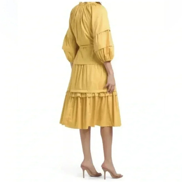 Elie Tahari Anthropologie Mustard Yellow Tiered Dress - Size XL cotton boho - Picture 2 of 11